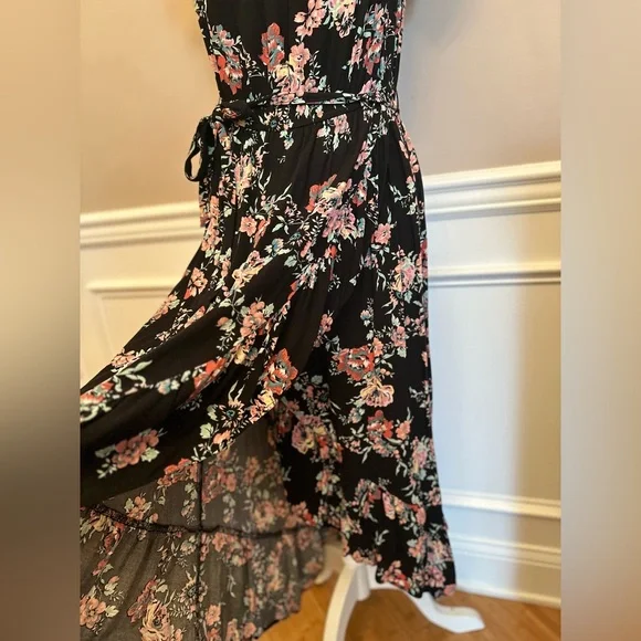 Xhilaration Women’s Black Floral Faux Wrap High Low Dress - Medium - Picture 5 of 10